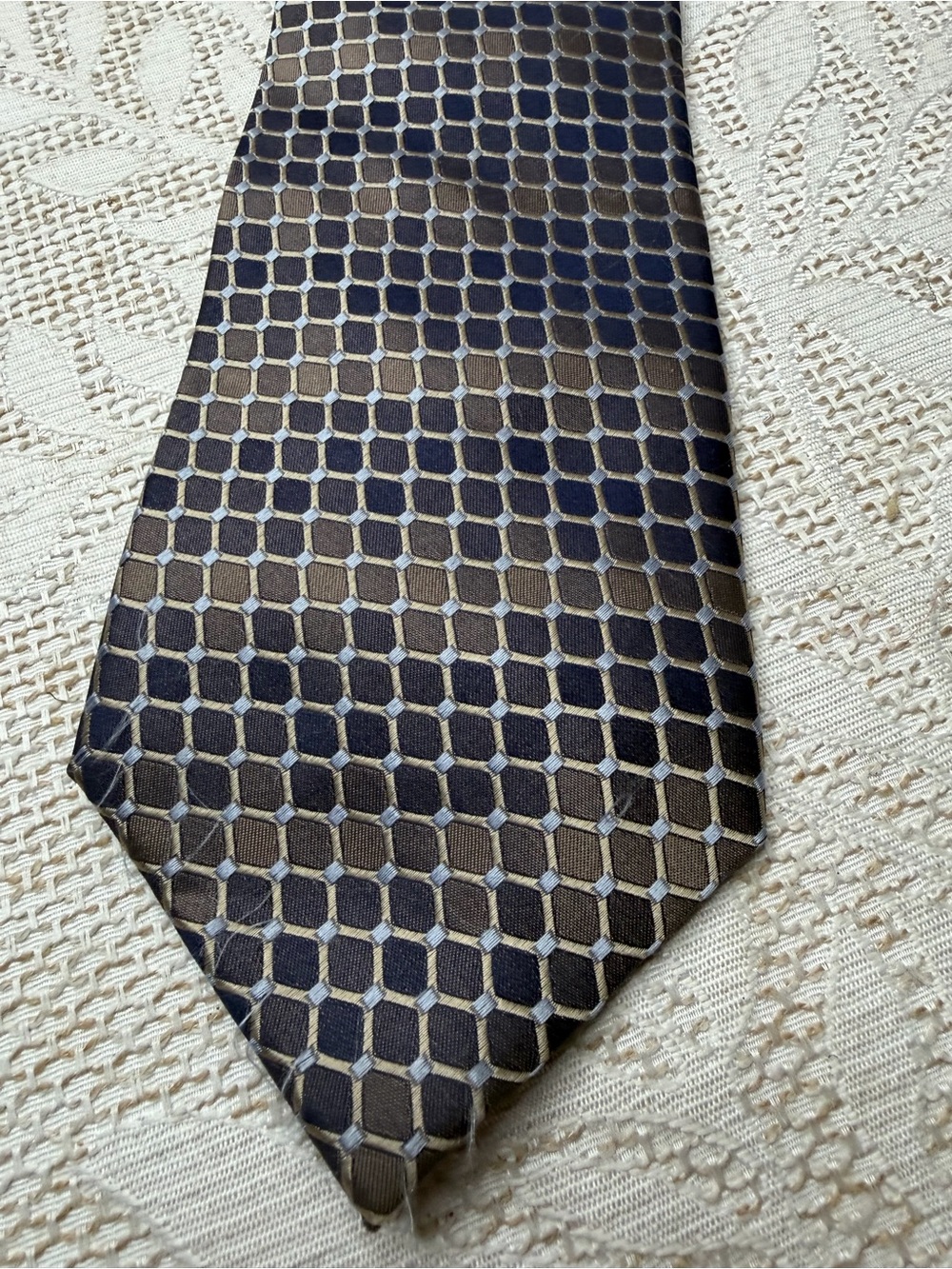 Joseph & Feiss Mens Tie Necktie Geometric Squares Browns Blue 100% Silk